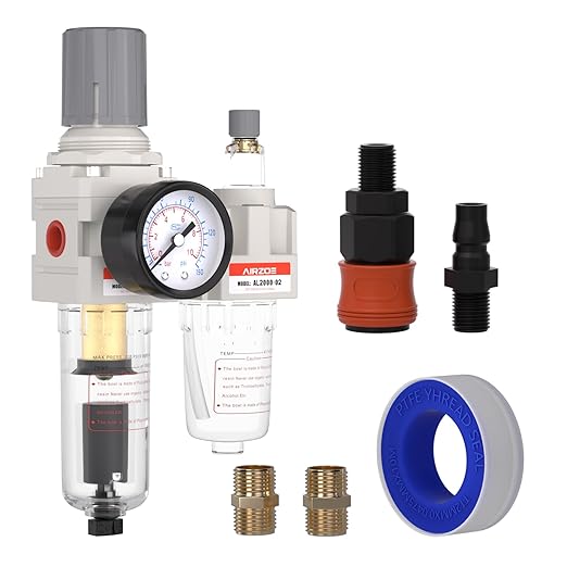 1/4" NPT Compressed Air Filter Regulator Lubricator Combo, Air Compressor Water by AIRZOE