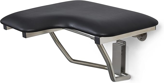 28" x 22.5" Black Padded Cushion Wall Mount Folding Right-Handed Transfer Bench Shower Seat, ADA Compliant