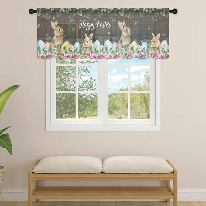 Easter Sheer Valances for Windows 42"x12", Light Filtering Kitchen Curtains - Image 4