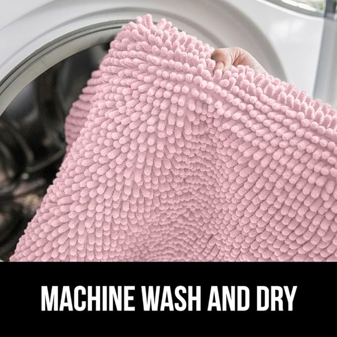 GORILLA GRIP Bath Rug Mat, Soft Absorbent Chenille, Quick Dry Microfiber Mats, Rubber Backing Washable Shower Floor Rugs, Bathmat Runner, US Designed Bathroom Home Decor Accessories 24x17 Light Pink