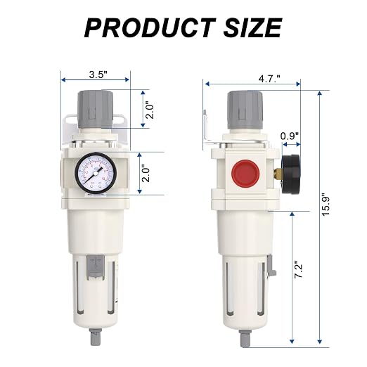 1"NPT Air Filter Regulator Combo Piggyback, 5 Micron Brass Element, Semi-Auto - Image 2