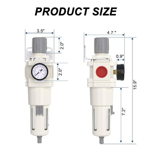 1"NPT Air Filter Regulator Combo Piggyback, 5 Micron Brass Element, Semi-Auto - Image 2