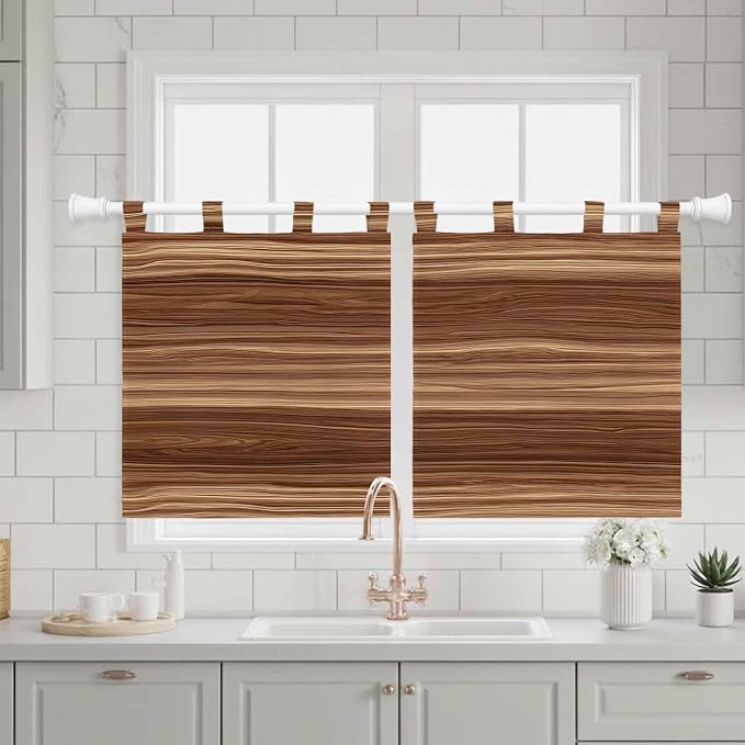 Brown Western Kitchen Curtains 36 Inch Length, Small Window Curtains Tab Top - Image 3