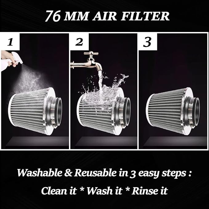 3-inch Cold Air Intake Filter 76mm, High Performance Clamp-On Engine Intake Air - Image 5
