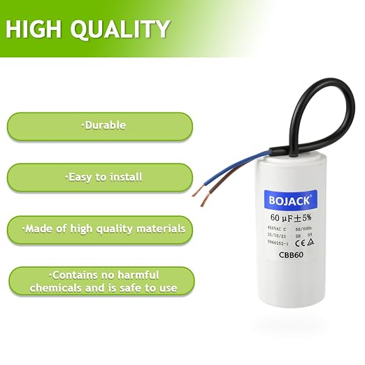 BOJACK CBB60 Run Capacitor 60 uF 450V AC 60 MFD 2 Wire 50/60Hz Cylinder Motor - Image 7