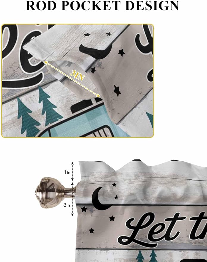 Farmhouse Bear Camper Van Tree Window Valance Curtains, Vintage Wood Grain - Image 5