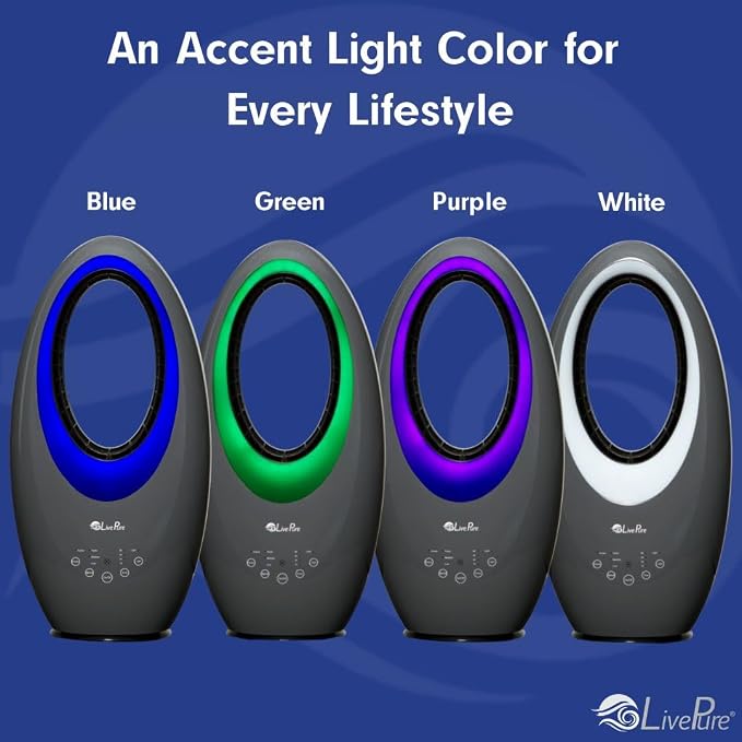 LivePure Bladeless Oscillating Fan w/Filter. 3-Speed Adjustment, Touch Control - Image 7
