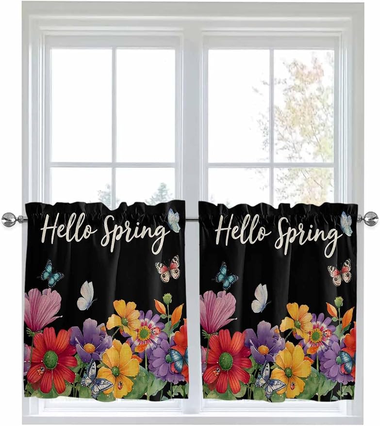 Spring Flowers Half Window Curtain 36 Inches Long, Watercolor Country Colorful by Unknown