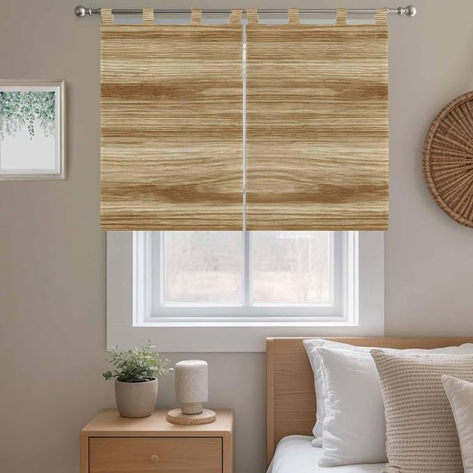 Light Brown Wood Grain Bedroom Curtains 63 Inch Length, Window Curtains Tab Top - Image 9