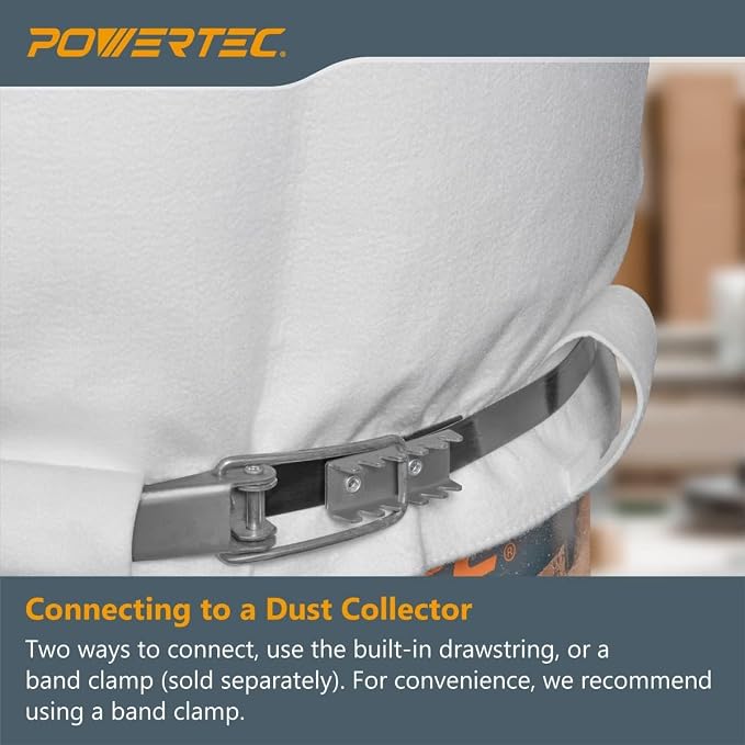 POWERTEC 70426 Dust Collector Bags and Clamp Set | 21" x 31" x 1 Micron Filter - Image 3