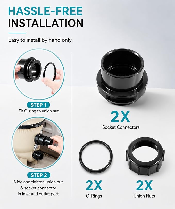 sixcow 2 Pack 270100 Black Pool Valve Adaptor Replacement Kit - Image 6