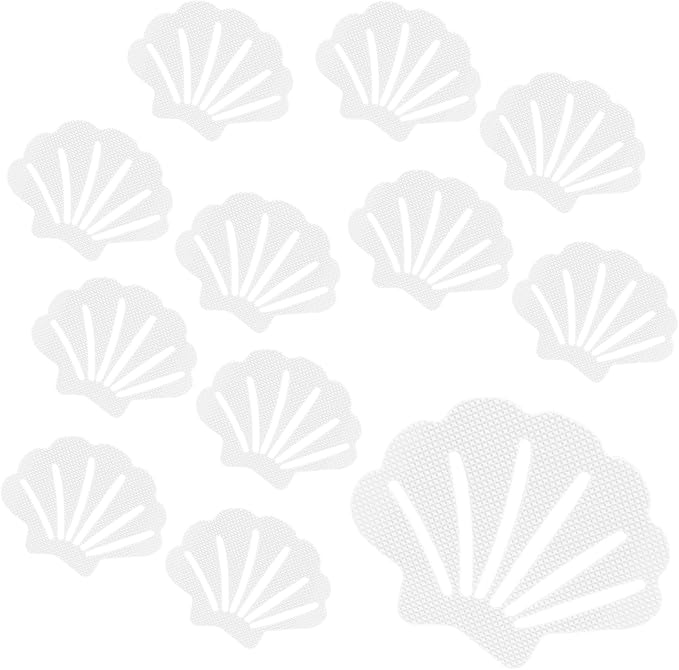 12 Pcs Non Slip Bathtub Stickers White Adhesive Decals Sea Shell Shape Shower Stickers for Floor, Ladders, Bath Tub, Stairs, Bathroom
