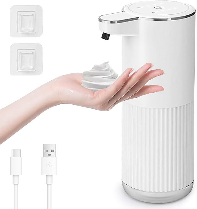 GuDoQi Automatic Touchless Foaming Soap Dispenser, 4-Level Adjustable Foam, USB Rechargeable Hand Soap Dispenser for Bathroom, Kitchen Countertops, 12.2oz/360mL, White