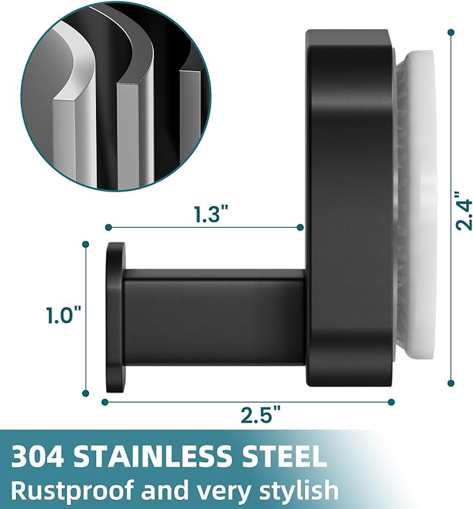 TAILI Thickened 304 Stainless Steel Bathroom Suction Hook for Towel, Loofah, Bathrobe, Patented Strong Suction Cup Holder, Damage-Free Hanging Glass Shower Wall Hook, Hold Up to 11 Lbs, 2 Pack, Black