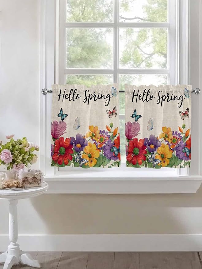 Spring Flowers Half Window Curtains 24 Inches Long, Farmhouse Vintage Country - Image 7