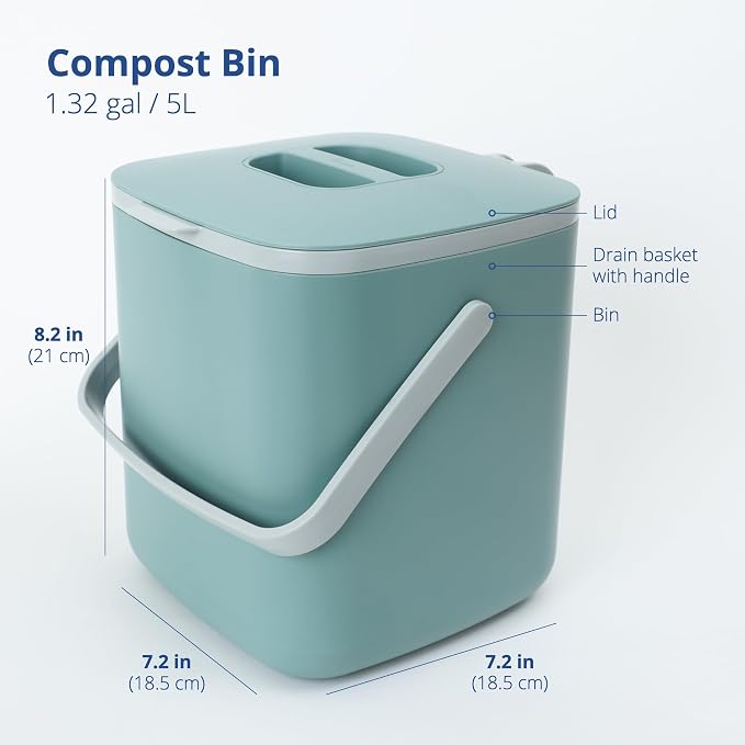Blue Ginkgo Kitchen Compost Bin – Filter-Free, Odor-Tight Countertop Food Waste - Image 2