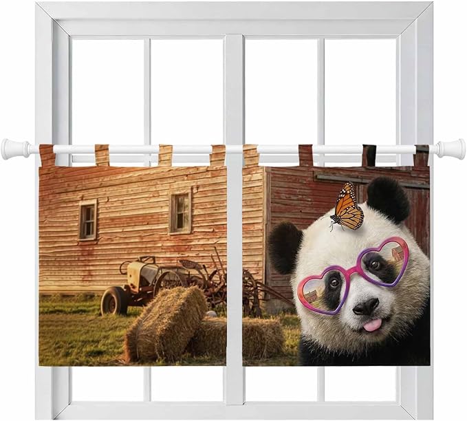 Farm Panda Kitchen Curtains 24 Inch Length, Small Window Curtains Tab Top by Unknown