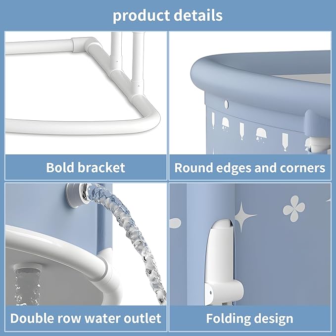 Foldable Bathtub for Adults, 28.8" Fan-Shaped Portable tub, Large Collapsible Soaking Tub Hot Bath & Ice Bath, Freestanding Corner Baths Thickened PVC No Installation Required, Indoor Outdoor