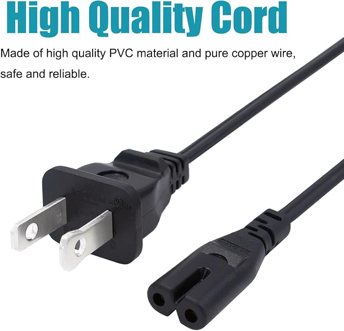 2 Prong Power Cord Replacement for Medify Air Purifier MA-50 MA-15 MA-25-W1 - Image 3
