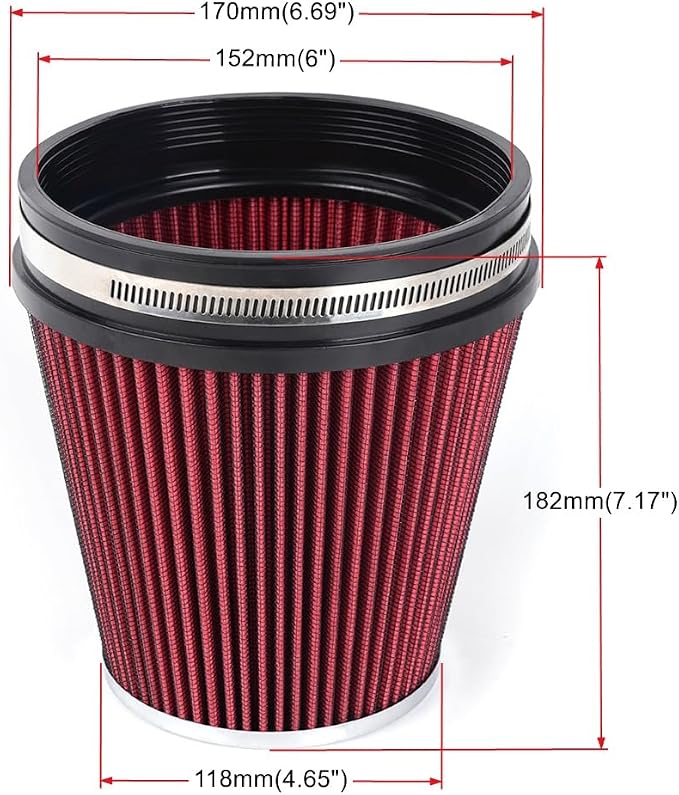 6" Inlet Cold Air Intake Filter Cone Replacement Performance Washable Clamp-On - Image 6
