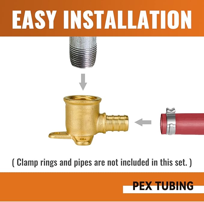 SUNGATOR 8-Pack Pex Drop Ear Elbow 1/2", No Lead Brass Fittings, UPC Certified, ASTM F1807