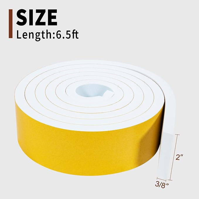 Yotache White Foam Weather Stripping Adhesive 2" x3/8" - Image 4