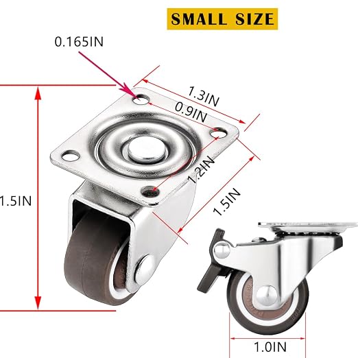 8Pcs Small Caster Wheels 1 Inch, Low Profile Swivel Casters, No Noise Little - Image 6