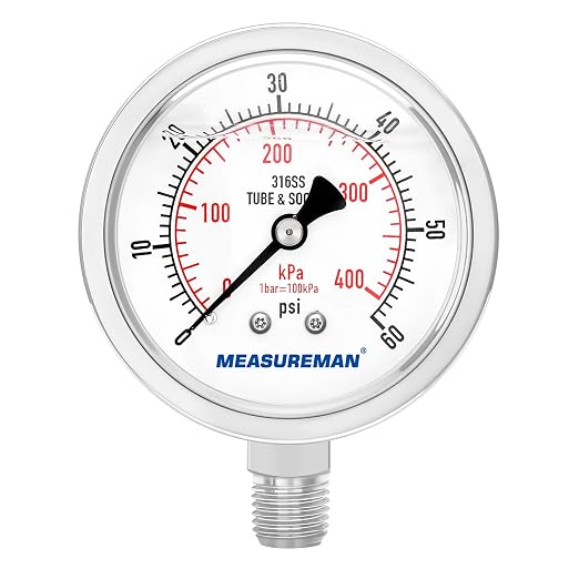 MEASUREMAN Fully Stainless Steel Hydraulic Glycerin Filled Pressure Gauge by MEASUREMAN