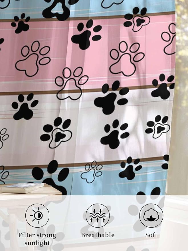 Sheer Curtains 63 Inch Length, Vintage Farmhouse Wooden Grain Privacy Voile - Image 6