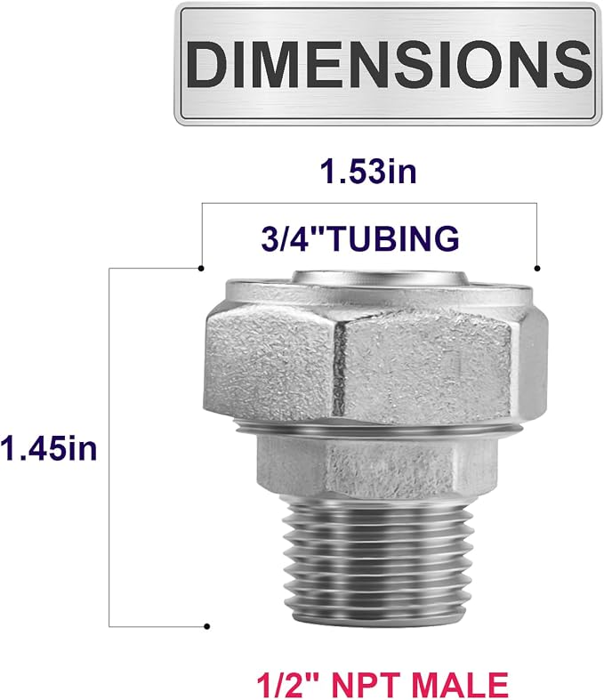 Jingzan Straight Air Piping Fitting, 3/4"Piping x 1/2"Male NPT Adapter - Image 2