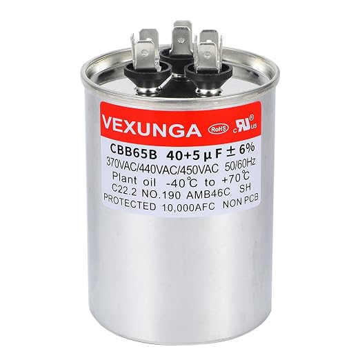 VEXUNGA 40/5uF AC Capacitor 40 5 uF MFD 370/440/450 VAC CBB65B Dual Run Start by VEXUNGA