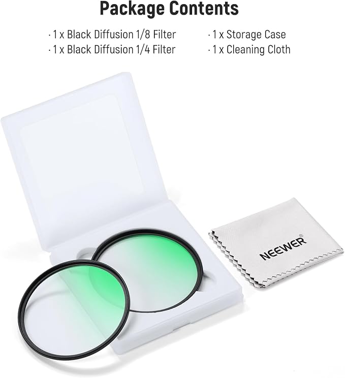 NEEWER 62mm 1/4 & 1/8 Black Diffusion Camera Lens Filter 2 Pack Set, Dreamy - Image 8