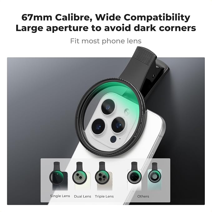 K&F CONCEPT 67mm Clip-on CPL Phone Camera Lens Filter Kit, Circular Polarizer - Image 3