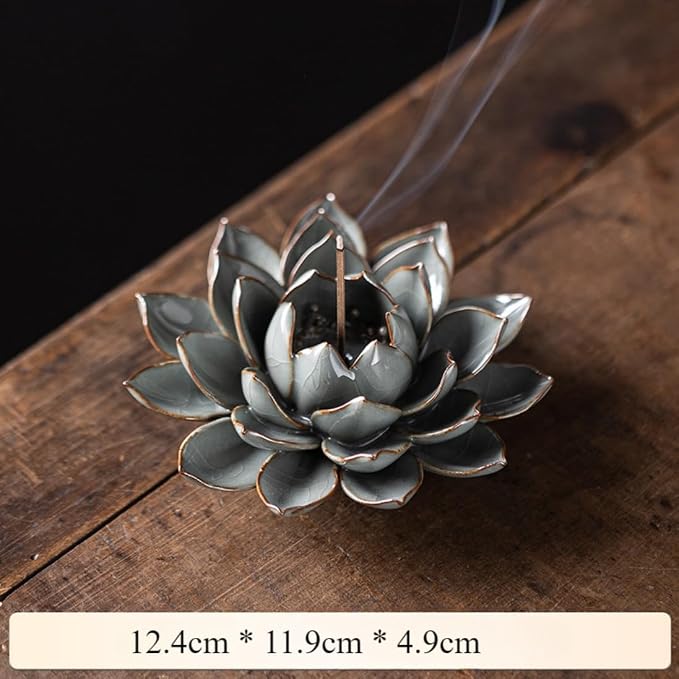 Ceramic Lotus Flower Thread Incense Burner Holder Handmade Zen Aromatherapy - Image 7