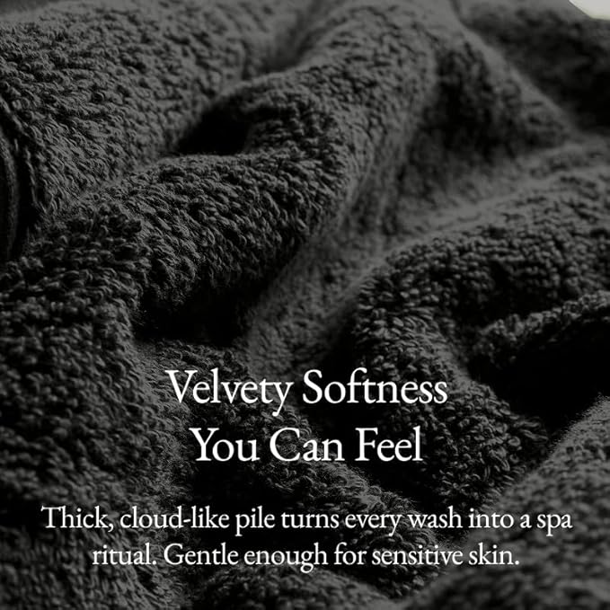Italic Serene Ultraplush Cotton Washcloth Towel Set, 4 Soft & Absorbent Face Towels, Charcoal, 800GSM, 100% Cotton, Heavy Duty, Resort Grade Towels (Charcoal)