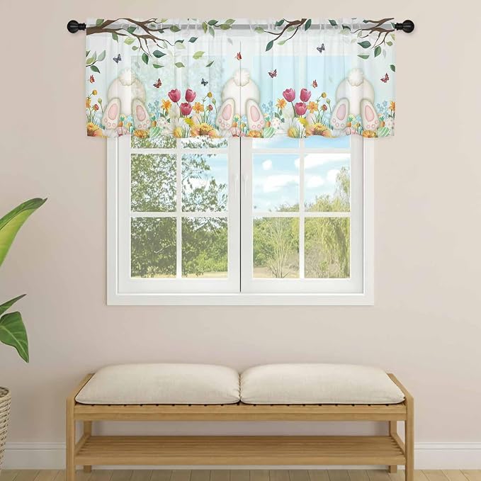 Easter Sheer Valances for Windows 42"x12", Light Filtering Kitchen Curtains - Image 4
