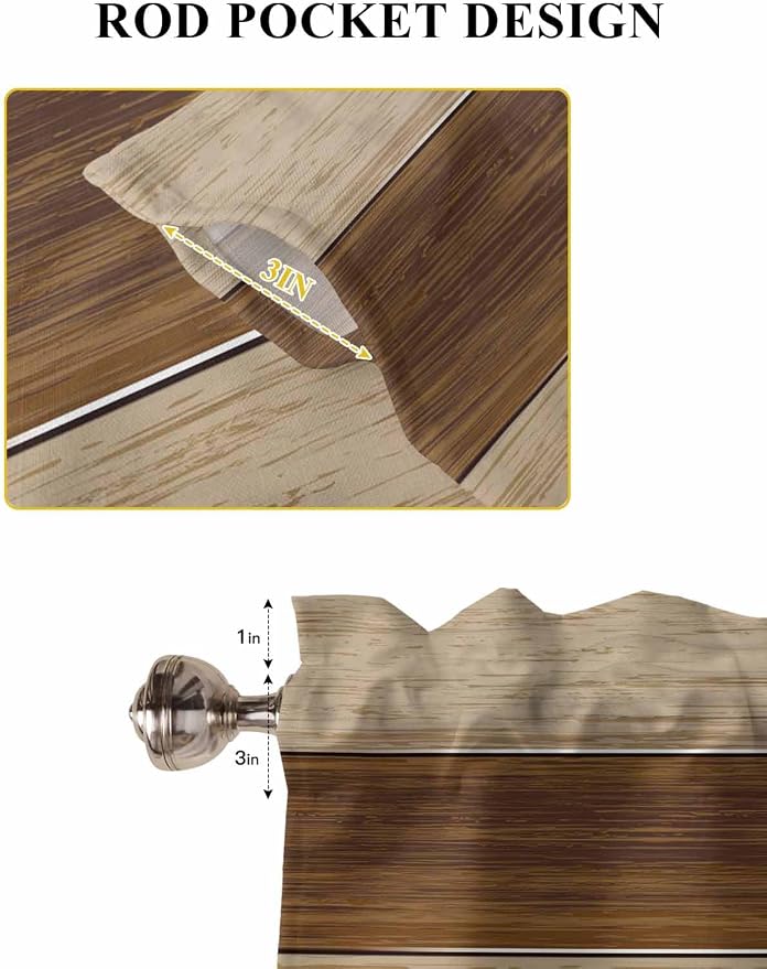 Retro Country Brown Wooden Board Window Valance Curtains, Farmhouse Gradient - Image 7