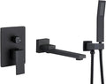 DASAN Swiveling Wall Mount Tub Filler Faucet Set with Hand Held Shower, Matte Black Modern Creative Bathtub Faucet Wall Mounted Bath Tub Faucet with High Flow Rough in Valve, SA-TF05WH-MB