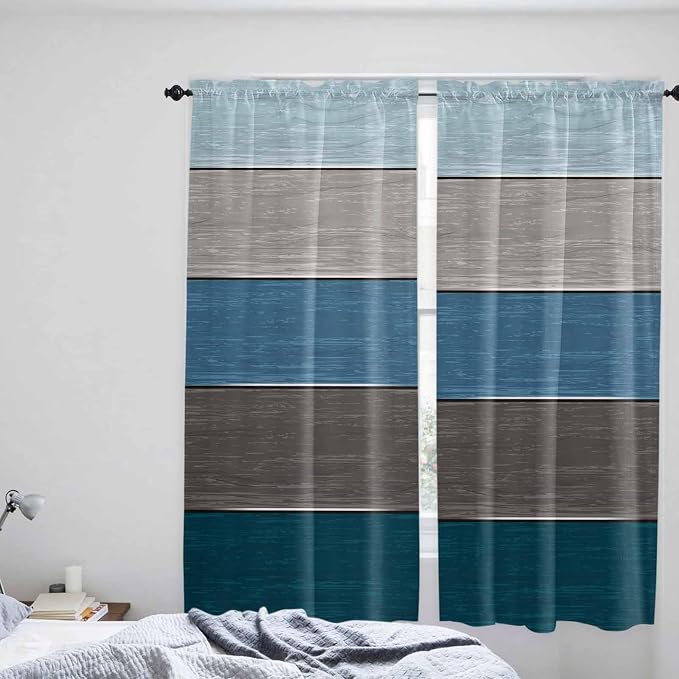 Retro Farm Blue Gray Wood Grain Window Valance Curtains, Rustic Wooden Plank - Image 8