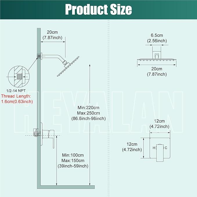 Heyalan 8 Inch Shower Head and Handle Set Square Shower Faucet Set Bathroom Rainfall Shower System Stainless Steel Showerhead Single Function Shower Trim Kit,Female Thread Valve,Brushed Nickel