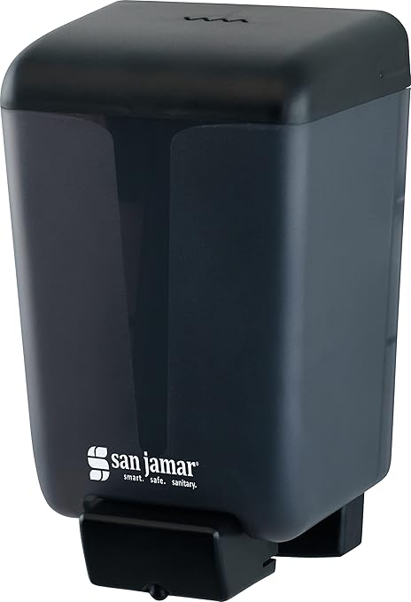 San Jamar Classic Plastic Manual Soap Dispenser, Hand Sanitizer Dispenser, Lotion Dispenser with Universal Compatibility for Home, Bathroom, Kitchen, Restooms, Restaurants, 46 Ounces, Black Pearl