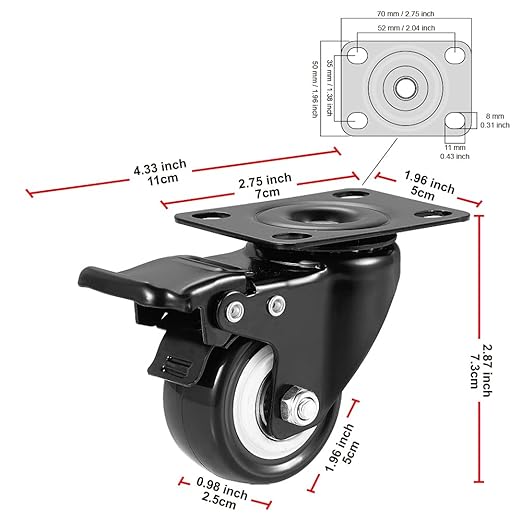 2" Caster Wheels, Heavy Duty Casters - Image 3