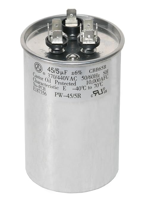45+5 MFD 45/5 uf 370 or 440 Volt Dual Run Round Capacitor PW-45/5/R by PowerWell