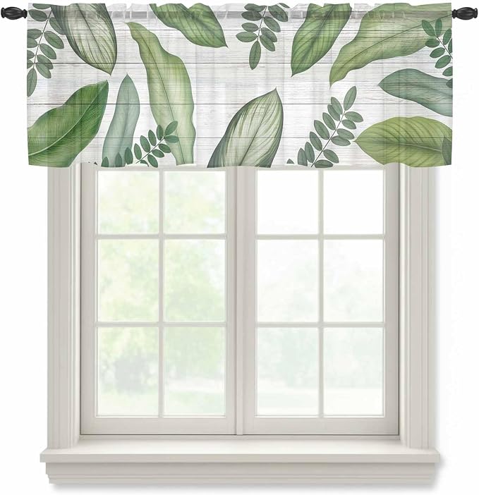 Summer Palm Leaf Sheer Valance Curtains by Houseown