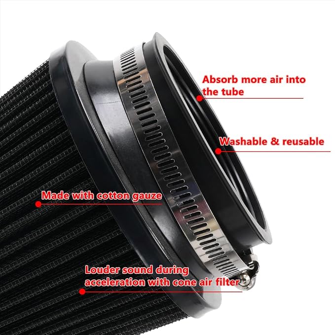 Clamp-On Cold Air Intake Filter, High Performance, Washable Filter, Replacement - Image 4