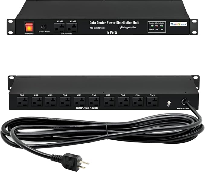 1U PDU Network Servers Surge Protector Power Distribution Unit 12-Outlet by ThePoEstore