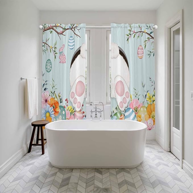 Easter Bunny Window Curtains 72 Inch Long 2 Panel Set, Rod Pocket Long Curtains - Image 5