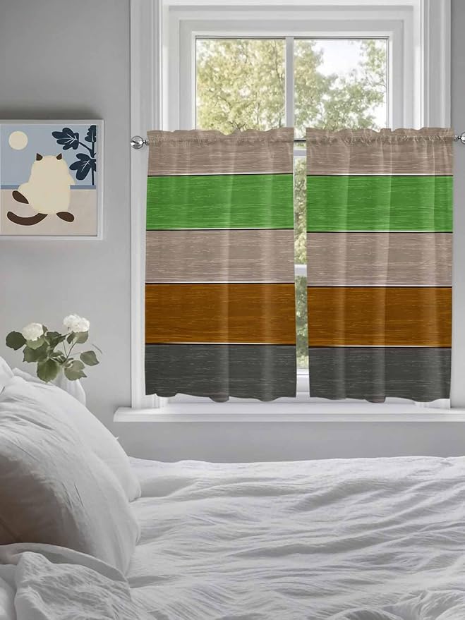 Farm Gray Green Brown Wood Grain Window Valance Curtains, Rustic Wooden Plank - Image 5