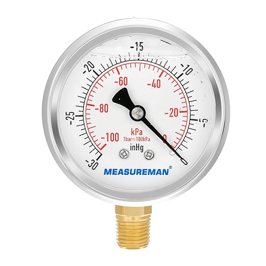 MEASUREMAN 2-1/2" dial, Glycerin Filled, Stainless Steel case, Brass Inside by MEASUREMAN