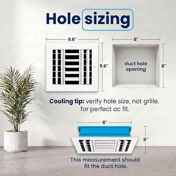 8x8 Aluminum 3-Way Air Vent Cover Wall or Ceiling HVAC Register Multi-Shutter - Image 3